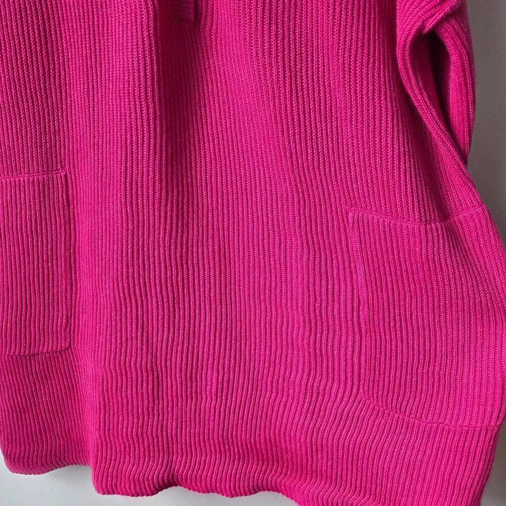 NWT FREE PEOPLE BEACH HOT PINK 1/2 BUTTONED LINEN/COTTON BLEND SWEATER SIZE M
